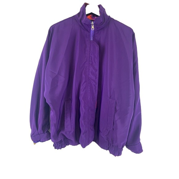 BOGO Monaliza Satin Jacket Vintage Reversible Purple Multi Geo Full Zip Pocket L - Picture 12 of 16